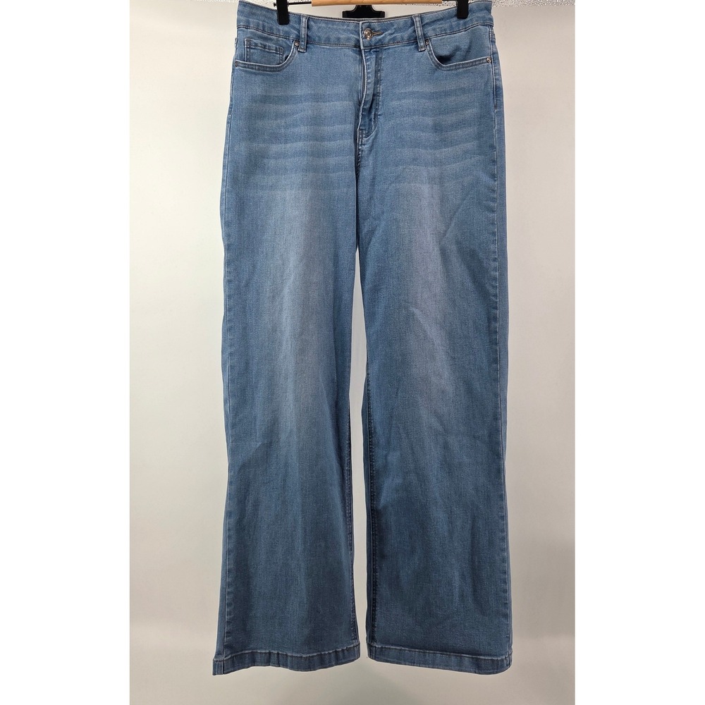Flying Banana Women Size 14 Wide‎ Leg HIgh Rise Denim Jeans Distressed 90s Y2K